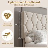 GarveeHome Beige King Bed Frame with Upholstered Headboard, Upholstered Bed Frame, Heavy-Duty Platform Bed Frame with Adjustable Headboard, Strong Wood Slat Support/No Box Spring Needed/Noise Free GarveeHome