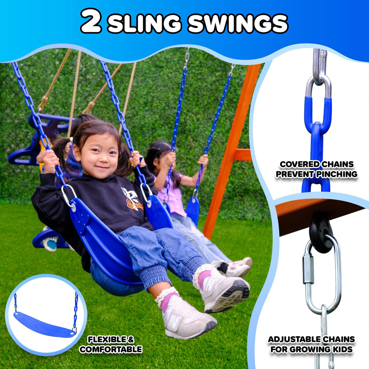 Sportspower™ Madison Wooden Swing Set: 2 Height Adjustable Swings and 2 Person Roman Glider Swing, Backyard Outdoor Playset for Kids Sportspower