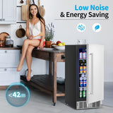 Feelfunn 15 Inch Undercounter Beverage Refrigerator - 126 Cans Beverage Fridge with Stainless Steel Door for Beer Wine Soda - Built-in or Freestanding Wine Cooler for Home Kitchen Bar Outdoor Feelfunn