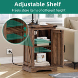 YITAHOME Farmhouse End Table Living Room, Side Table with Charging Station & Adjustable Storage Shelf, Nightstand Bedside Table Coffee Table for Bedroom, Living Room, Walnut YITAHOME