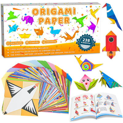 MOBYKE 238 Sheets Origami Paper, Oragami kit for Kids ages with 54 Patterns Projects, Double Sided Colored Blank Orgami Bulk Folding Book, Square Craft Patterned Papers Gift Set for Beginners Boy Girl