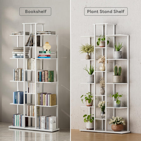 DGSANDGO 5-Tier Small Space Bookshelf,Sturdy Compact Bookcase for Study Room/Bedroom,Easy Assembly Wooden Storage Shelf（7.8” D,White） DGSANDGO