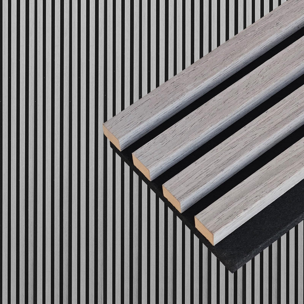 NeatiEase Wood Wall Panels, 9 Feet Acoustic Slat Wall Panels for Interior Wall Decor and Noise Reduction, Decorative Slat Wall Paneling, Gray Oak, 6-Piece NeatiEase