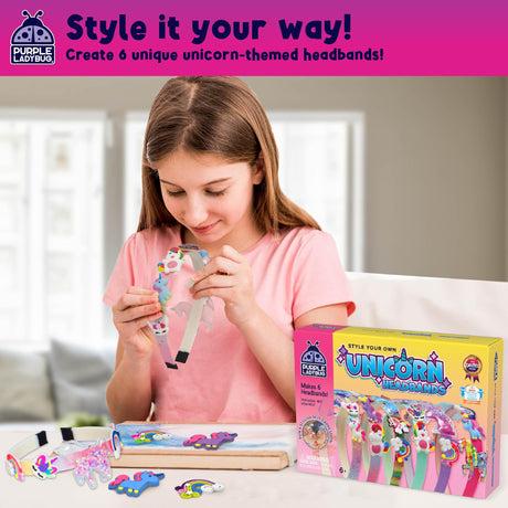 PURPLE LADYBUG Unicorn Headband Making Kit - Unicorn Crafts for Girls Ages 4-9, Birthday Gifts, DIY Hair Accessories Set, Great Summer Activity for Girls PURPLE LADYBUG