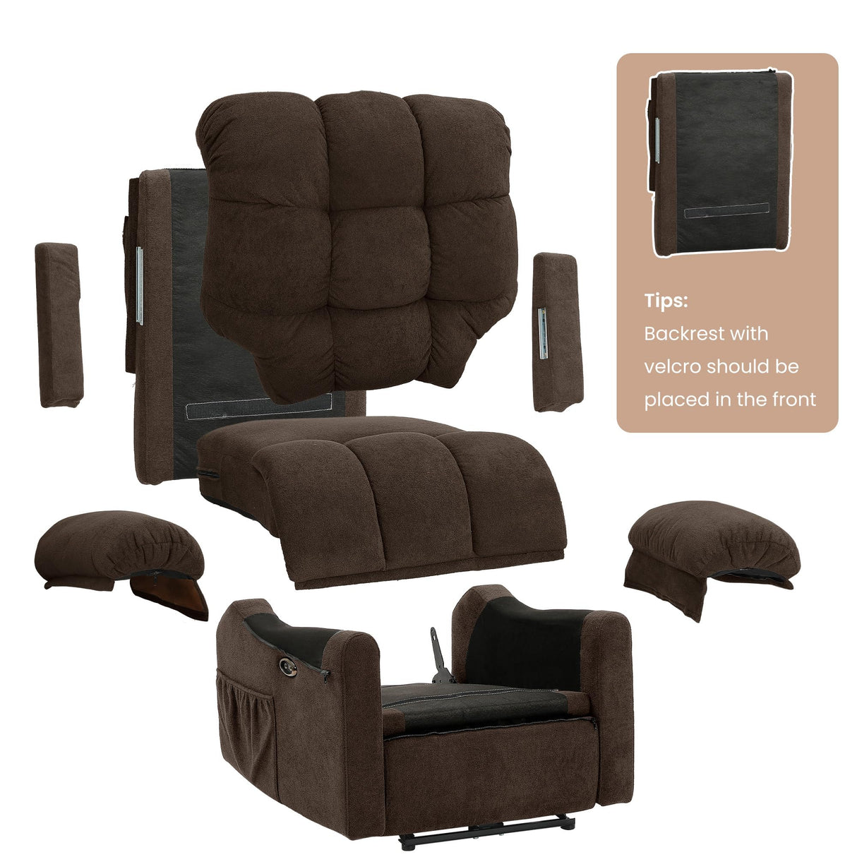 Welzona Updated Power Recliner Chair, Adjustable Electric Recliner Chair for Adults, Ultra-Comfy Teddy Fleece Recliner Chair for Small Space, Tool-Free Assembly, 2 Side Pockets and USB Port, Coffee Welzona