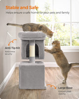 Feandrea Cat Tree, 26.4-Inch Cat Tower, S, Cat Condo for Kittens up to 7 lb, Large Cat Perch, 2 Cat Caves, Scratching Post, Light Gray UPCT611W01 Feandrea