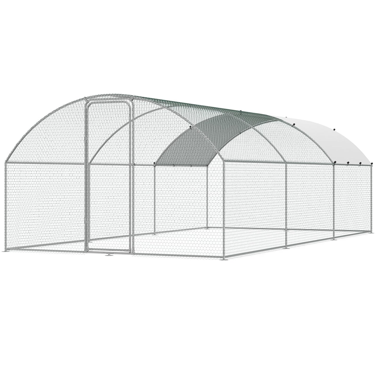 VEVOR Large Metal Chicken Coop with Run, 9.8x19.3x6.5 ft Walk-in Chicken Runs for Yard with Cover, Doom Roof Hen House with Security Lock for Outdoor and Backyard, Farm, Duck Rabbit Cage Poultry Pen