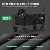 VIVOSUN Collapsible Folding Wagon, Outdoor Utility with All-Terrain Wheels, Adjustable Handle, Cup Holders & Side Pockets, for Camping, Shopping, Garden, 210Lbs Capacity, Black VIVOSUN