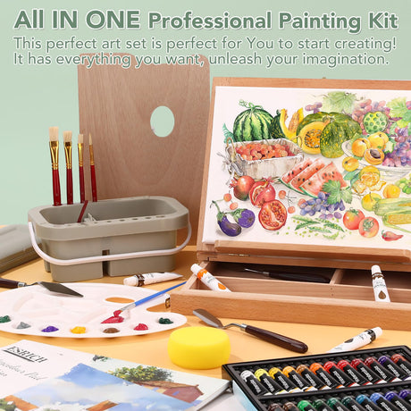 166 Pcs Deluxe Artist Painting Set, Painting Supplies with 96 Paint(Oil, Watercolor，Gouache & Acrylic Paint)Metal and Wooden Easels, Canvas, Paper Pads, 45 Paintbrushes etc. for Adults, Kids, Artists ESRICH