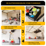 Overhead Bin Rack - Ceiling Mount Overhead Garage Rack | Adjustable Width and Orientation | Heavy Duty Ceiling Bin Storage Rails | Fits Black & Yellow Storage Bins | USA Designed (8 Bins) SteelChimp