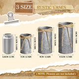 Zonon 3 Pcs Farmhouse Vase Decor with Twine Bow 4.33" Galvanized Flower Bucket 5.91" Metal Pots 7.09" Rustic Decorated Vases for Artificial Flowers Home Table Weddings Decor (Black) Zonon