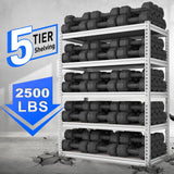 REIBII 65.74" H x 33.85" W x 15.35" D Storage Shelves, 2500LBS Adjustable Metal Shelving Unit, 5 Tier White Shelves for Pantry, Garage, Kitchen, Warehouse, White REIBII