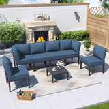 Kurapika 7 Pieces Metal Patio Furniture Set Modern Metal Outdoor Conversation Sets, Patio Sectional Sofa w/5 Inch Cushion and Coffee Table, Navy Blue Kurapika