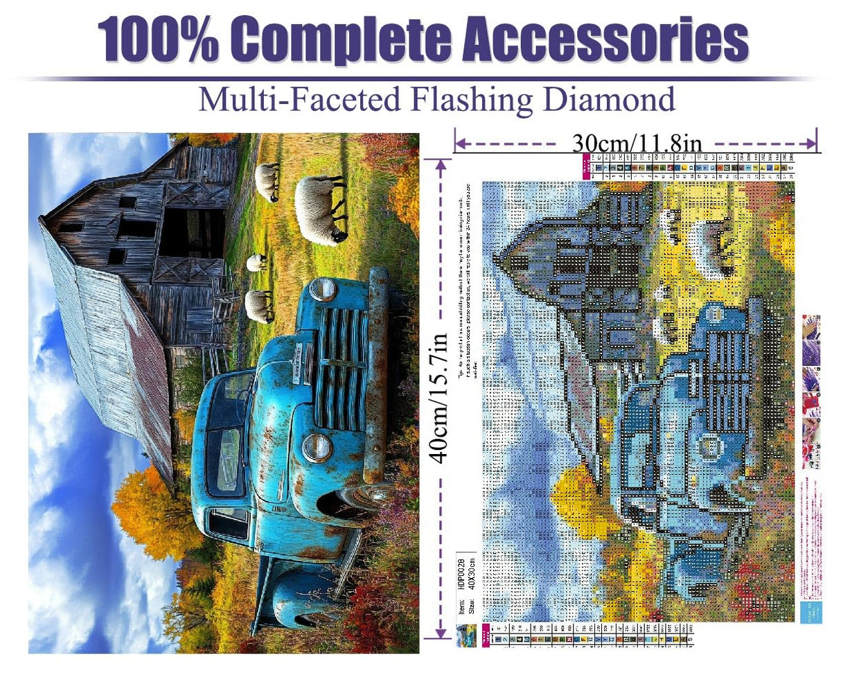 VividMeng Truck Diamond Art Kits for Adults,Rural Diamond Painting Kit for Adults,DIY Full Drill Diamond Painting Truck Gem Art and Crafts 16x12inch VividMeng