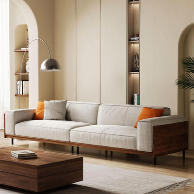 NessCarsti Modern 4-Seater Sofa for Living Room - Comfortable Timecloud Couch with Wood Frame and Metal Legs, Easy Assembly, Ideal for Office, Apartment, or Living Room, 111.81", Grey