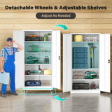 SISESOL Metal Storage Cabinet with Wheels,75 inch Rolling Garage Storage Cabinet with Lock,White Metal Cabinets with Wheels and Shelves,Tool Cabinets on Roller for Garage,Home,Office,Shop SISESOL