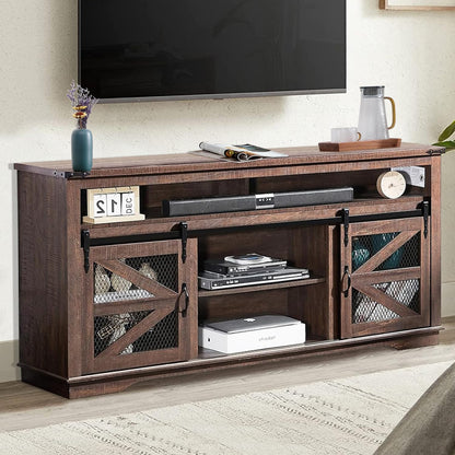 Zanzio XZ0-66TVS Rustic Farmhouse TV Stand, Distressed Brown