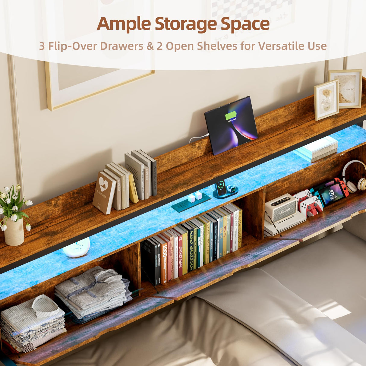 Betterhood Daybed with Trundle, Twin to King Bed Daybed Trundle Bed, Heavy Duty Metal Bed Frame with Storage Headboard & Charging Station, Day Bed Frame for Living Room Bedroom Guest Room Betterhood