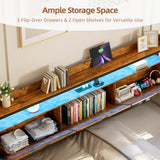 Betterhood Daybed with Trundle, Twin to King Bed Daybed Trundle Bed, Heavy Duty Metal Bed Frame with Storage Headboard & Charging Station, Day Bed Frame for Living Room Bedroom Guest Room Betterhood