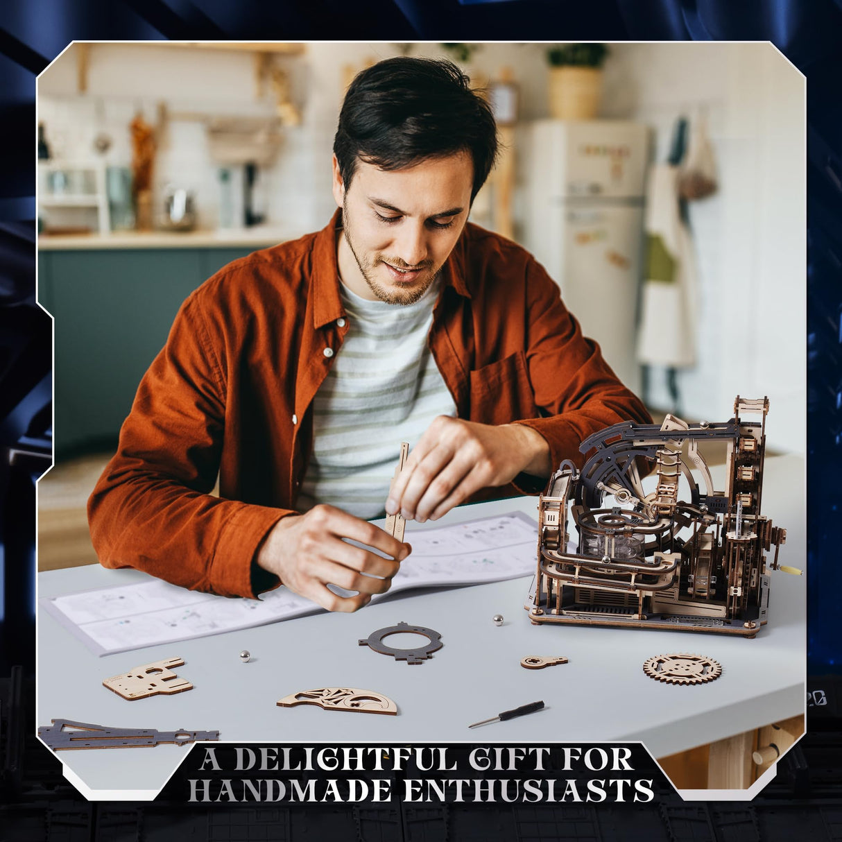 ROKR 3D Puzzles for Adults, Electric Model Kits Marble Spaceport LGC01, 472pcs Marble Run Brain Teaser Wooden Puzzles Building Toy, Desk Decor Creative Birthday Gifts for Men/Women/Teens 14+ ROKR