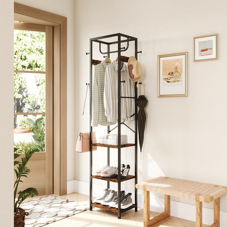 ELYKEN Coat Rack Freestanding, Hall Tree with 3 Storage Shelves and 12 Hooks, Industrial Clothes Rack Stand Organizer for Bedroom, Hallway, Entryway, Office, Living Room, Rustic Brown ELYKEN