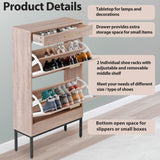 Nouva Rattan Shoe Cabinet - Freestanding Shoe Storage w/ 2 Flip Drawers & 1 Drawer, Narrow Shoe Organizer Rack for Entryway, Living Room Nouva