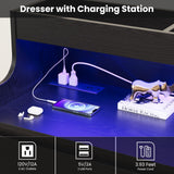 Dresser for Bedroom, 6 Drawer Dresser with LED Lights and Charging Station, Wide Chest of 6 Drawers with Open Space, Modern Large Capacity Storage Cabinet, Living Room, Hallway, Black GarveeHome