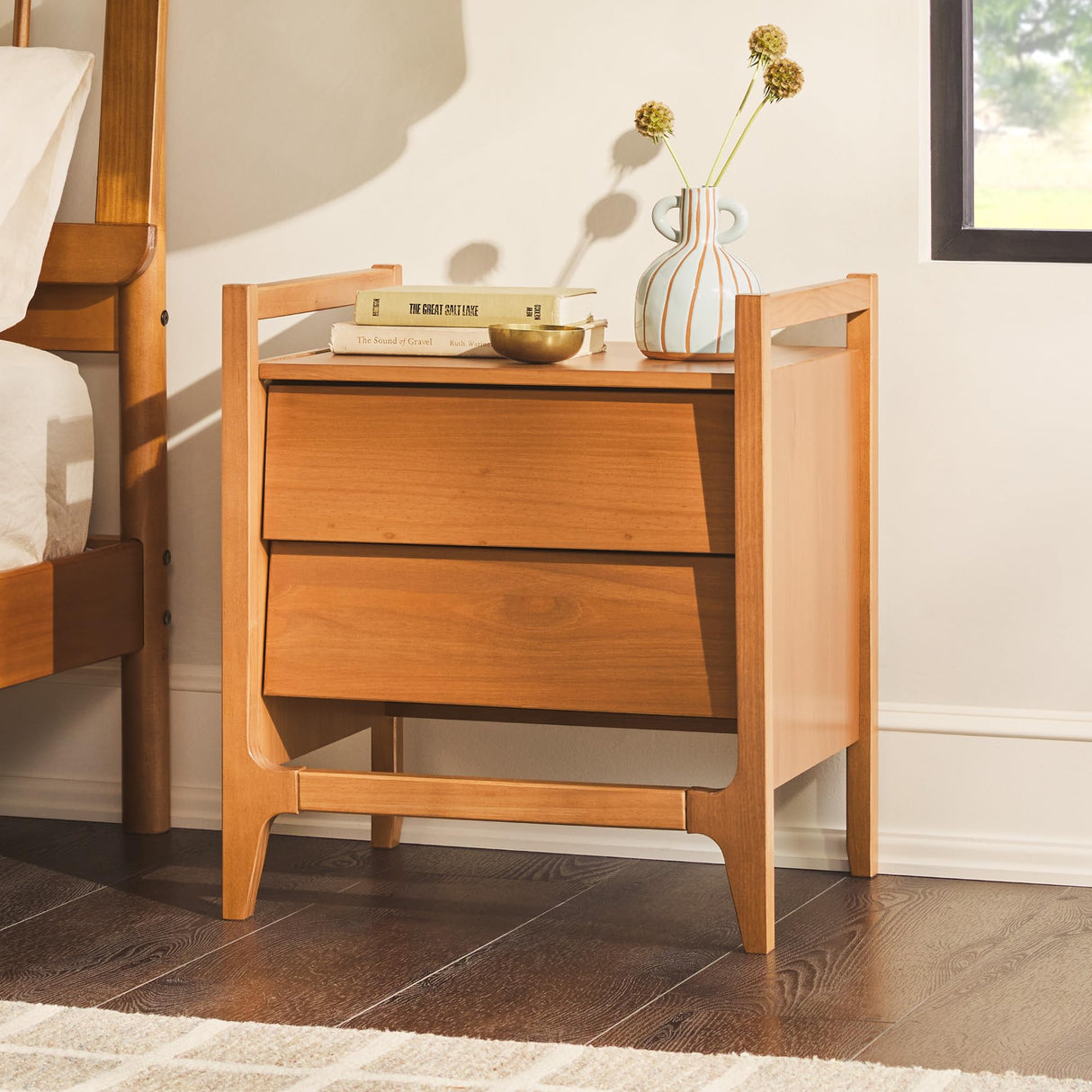 Walker Edison Leif Scandi Angled Drawer-Face Nightstand, 22 Inch, Caramel 22 Inch Walker Edison