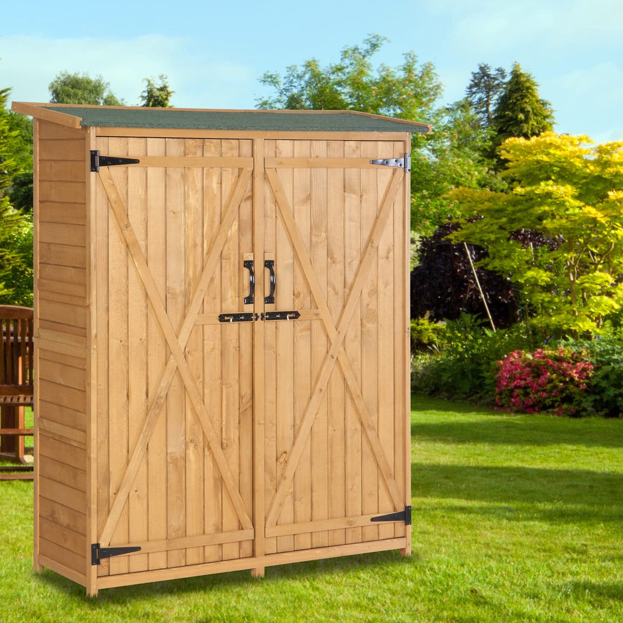 VINGLI Upgraded Outdoor Wooden Storage Shed, Extra Large Garden Shed Outside Tool Cabinet with 2 Safety Latches, Patio Storage Organizer for Garden Yard Lawn Equipment VINGLI