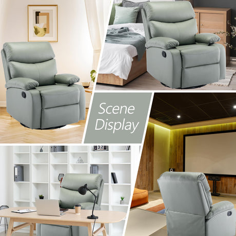 Cooexult Swivel Rocker Recliner Chair, Rocking Recliner Chair with Microfiber Leather, Small Manual Recliner Chair for Living Room, Nursery, Bedroom, RV, Green Cooexult