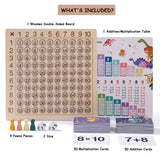2 in 1 Multiplication Addition Math Board Game for Kids - Wooden Montessori Math Toys for Girls Boys 4 5 6 7 8 9 Years Old Wood Double Sided Board Table Dice Card Games for Family Cltoyvers