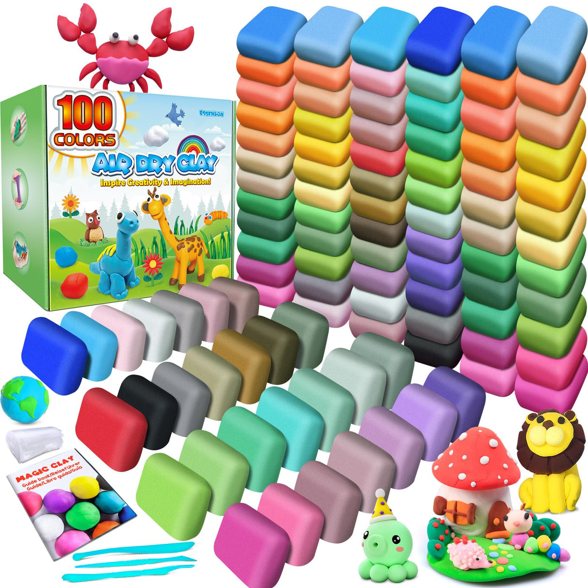 ESSENSON Air Dry Clay 100 Colors, Modeling Clay for Kids, DIY Molding Magic Clay, Gift for Kids ESSENSON