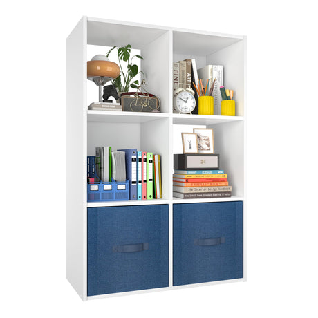 PrimeZone Stackable 6 Cube Storage Organizer: Wood Cubes Shelf Fits Cubby Bins - Square Cubicle Bookshelf Cabinet for Closet Bedroom - Open Storage Shelf for Toy Clothes Book Organization, White PrimeZone