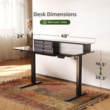 INNOVAR Glass Standing Desk with 3 Drawers, 48x24 Inch Height Adjustable Desk with USB Ports & LED Lights, Electric Stand Up Desk with Monitor Stand for Home, Office, Workstation, Black INNOVAR