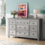 Farmhouse 9 Drawers Dresser for Bedroom, Wood Rustic Wide Chest of Drawers, TV Stand Storage Dressers Organizer for Bedroom, Living Room, Hallway,Gray LGHM