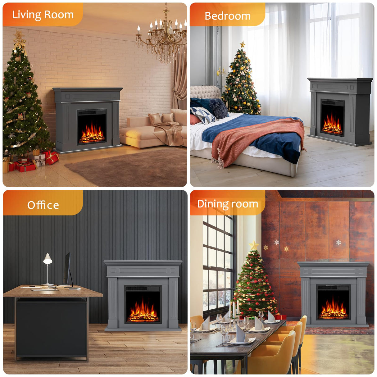 43 Inch Electric Fireplace with Mantel Wooden Surround Firebox TV Stand,FreeStanding Electric Fireplace Heater Entertainment Center,Adjustable Led Flame,750W-1500W,Grey ZAFRO