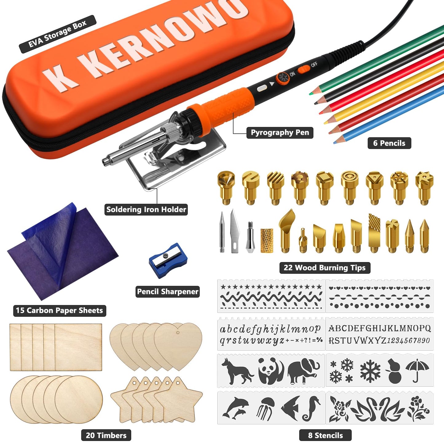 Wood Burning Tool Kit, K KERNOWO 76Pcs Pyrography Wood Burning Kit 70W Adjustable Temperature Pyrography Pen, DIY Creative Tools Stippling Kit for Embossing, Carving, Pyrography for Beginners - WoodArtSupply