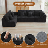 140''Modular Sectional Couches for Living Room, Cloud Boneless Compressed Sectional Sofa, Oversized L Shaped 5 Seater Upholstered Memory Foam Sofa, No Assembly, Chenille Black WUTUTUEE