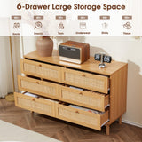 DHMAKER 6 Drawer Rattan Dresser for Bedroom, 48'' Modern Wooden Chest of Dressers with Spacious Storage, Beside Table for Closet, Entryway, Bedroom, Hallway, Living Room DHMAKER