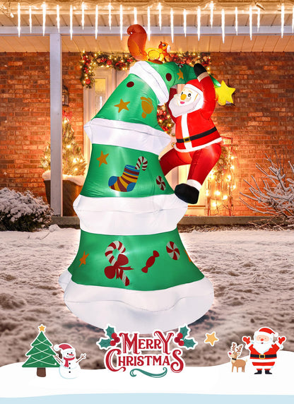 Minetom 10FT Inflatable Christmas Tree, Christmas Inflatable Outdoor Decoration with Build-in LEDs, Large Lighted Outdoor Blow Up Tree with Santa Squirrel Decor for Xmas Party Outside Yard Garden Lawn