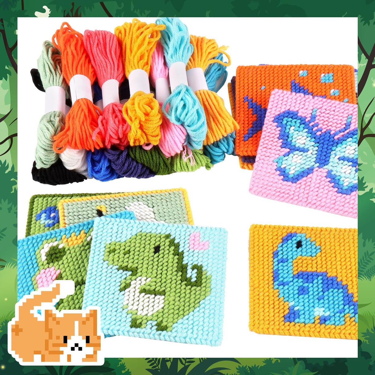 Pllieay 10-in-1 Cross Stitch Beginner Kit for Kids, Embroidery Kit Includes 10pcs Plastic Mesh Canvas with Pattern, 15 Yarns, 5 Weaving Needles, Needle Points Starter Sewing Set with Instructions Pllieay