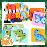 Pllieay 10-in-1 Cross Stitch Beginner Kit for Kids, Embroidery Kit Includes 10pcs Plastic Mesh Canvas with Pattern, 15 Yarns, 5 Weaving Needles, Needle Points Starter Sewing Set with Instructions Pllieay