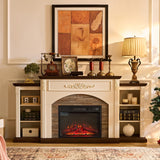 72" Electric Fireplace with Mantel, White TV Stand for TVs Up to 80 Inch, Farmhouse Entertainment Center with Storage for Bedroom,23'' Fireplace Insert Heater for Living Room BOSHIRO