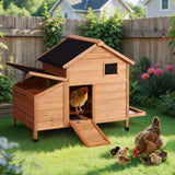 Narkula Outdoor Chicken Coop, Duck House with Nesting Box/Pull Out Tray/Secure Doors, Wooden Small Chicken Cage Weatherproof/Ventilation, 42.91" x 38.58" x 28.74", Brown NARKULA