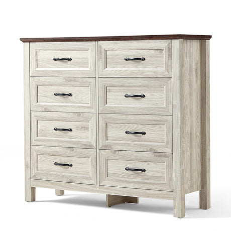 LINSY HOME Dresser for Bedroom with 8 Drawers, Updated Wide Chest of Drawers, Modern Farmhouse Bedroom Tall Dresser with Storage Organizer, Wooden Dressers for Living Room, Beige LINSY HOME