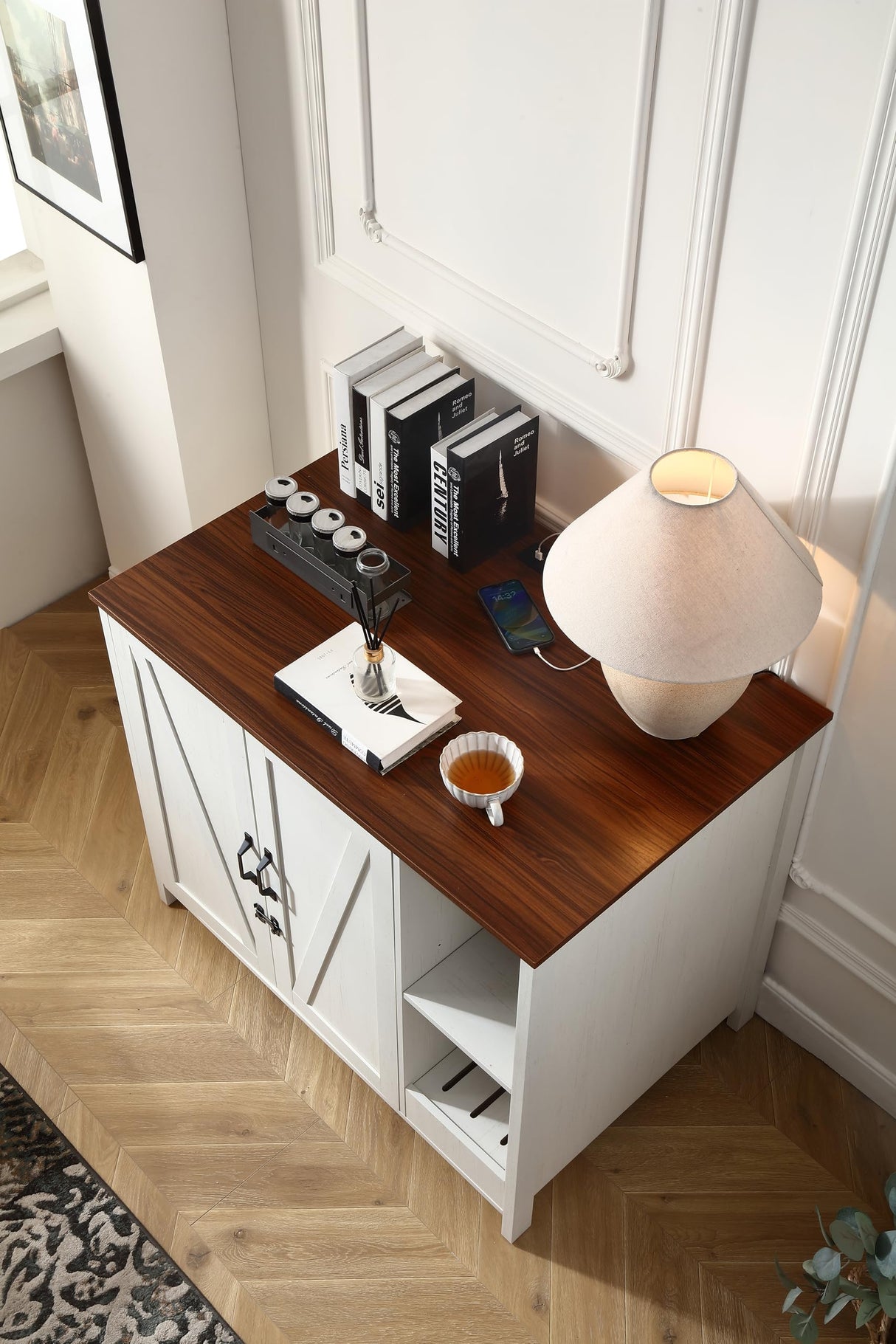 FOREST GRAVITY Cat Litter Robot Enclosure,for Placing Litter Robot 3/4,Power Outlet and Dog-Proof Shelf for Litter Robot Cabinet,Litter Collector for Automatic Litter Box Enclosure,Antique White FOREST GRAVITY