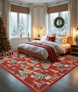GarveeHome Red 8x10 Christmas Rug Living Room Rug Non Slip Washable Stain Resistant 8x10 Washable Rugs Christmas Tree Snow Print Low Pile Soft Holiday Decor Carpet for Bedroom Laundry Room GarveeHome