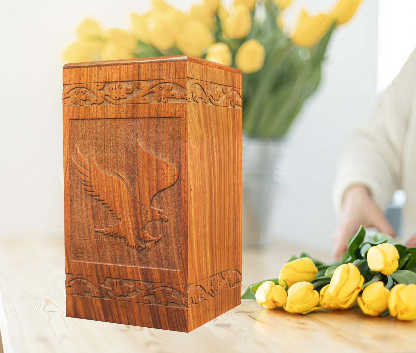 ZIYA Wooden Flying Eagle Urns for Human Ashes Adult Male, Female Handmade Bald Eagle Large Memorial Cremation Urn for Human Adult Ashes Men Women for Funeral, Burial or Home, XL Up to 250lbs  - WoodArtSupply