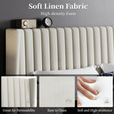 Yaheetech King Bed Frame Upholstered Platform Bed with Fabric Headboard, Wing Edge Design/Non-Slip and Noise-Free/Wooden Slats Support/No Box Spring Needed/Easy Assembly, Beige King Bed Yaheetech