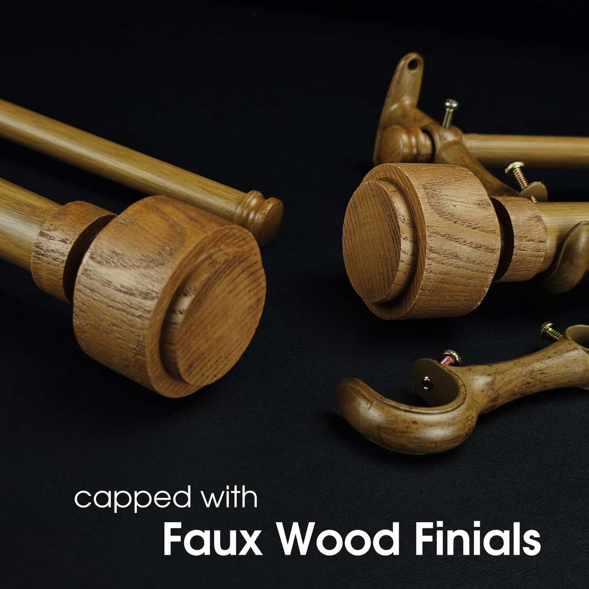 ILAISIHOME 1-1/8 Inch Diameter Faux Wood Curtain Rod with Wood Grain Finials, 72-144 inch Telescoping Double Curtain Rods for window width 68-140 inch, 1 pack ILAISIHOME